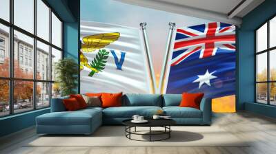 Double Flag Australia and United States Virgin Islands flag waving flag with texture sky Cloud and sunset background Wall mural