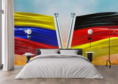 Double Flag Germany and Venezuela flag waving flag with texture sky background Wall mural