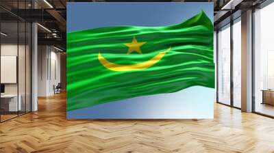 Mauritania waving flag with texture in sky background Wall mural