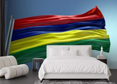 Mauritius waving flag with texture in sky background Wall mural