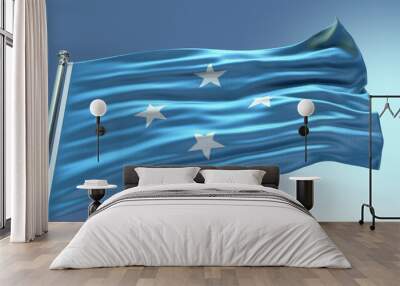 Micronesia waving flag with texture in sky background Wall mural