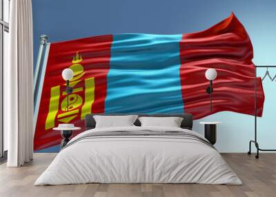 Mongolia waving flag with texture in sky background Wall mural