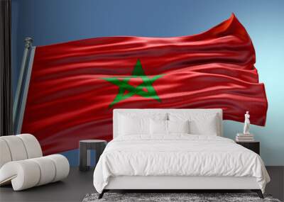 Morocco waving flag with texture in sky background Wall mural