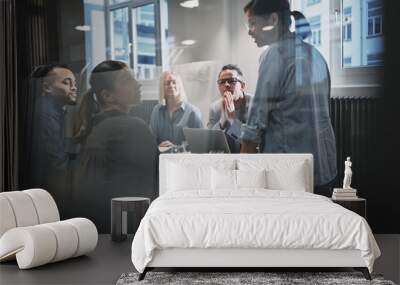 Businesspeople meeting with their manager inside of an office bo Wall mural