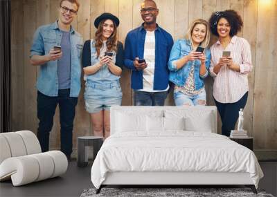 Group of friends with smartphones Wall mural