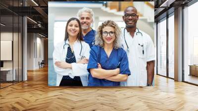 Team of positive doctors at hospital Wall mural