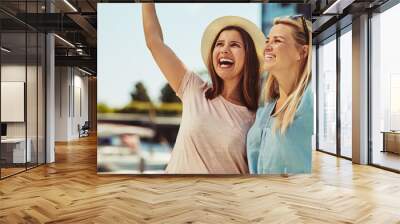 Two best friends having a fun day together in summer Wall mural