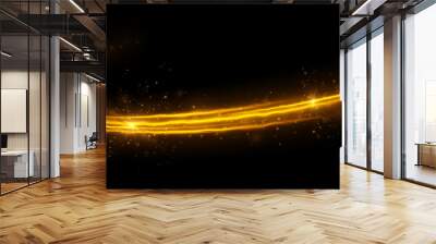 Glowing fire lines effect. Golden, glittering magic gold particles isolated on transparent background. Sparkling wavy light effect. Wall mural