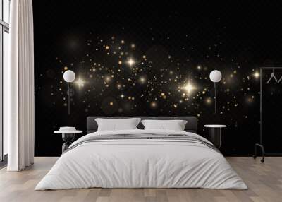 Golden confetti and glitter texture on black background. Sparkling space magical dust particles. Christmas concept. Wall mural