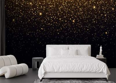 Golden glittering background. Shiny dust, bokeh effect. Magic falling golden lights and stars. Wall mural