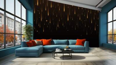 Light rays background. Falling lights or neon rays. Magical energy or cosmic motive. Realistic yellow comets falling from the sky. Wall mural