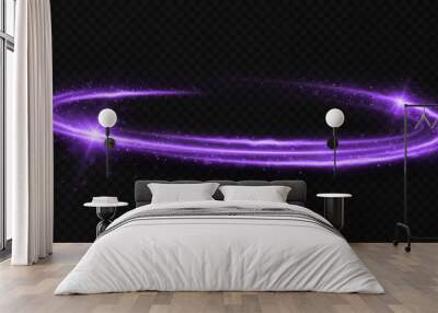 Luminous twirl circles with light effect. Magic light trail with sparkles particles. Space wavy lines twinkle on transparent background. Wall mural