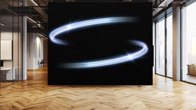 Magic shiny trails. Abstract sparkling banner. Luminous waves with  glowing particles. Luxury space stardust. Wall mural