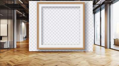 Brown square wooden frame with soft shadow for text or picture is on squared white background Wall mural