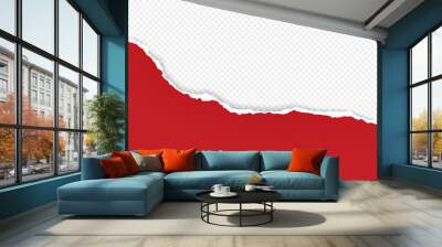 Red paper with torn edge and soft shadow is on white squared background for text or ad. Wall mural