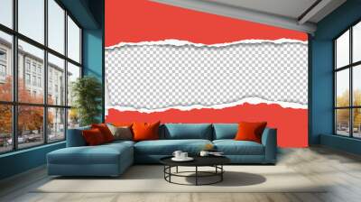 Rolled and ripped red notebook paper sheet is on squared background for text. Vector illustration Wall mural