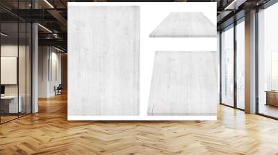 White wooden wall, table, floor surface, wooden texture. Objects are isolated on white background Wall mural