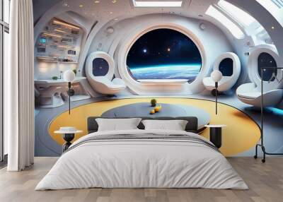 futuristic hard surface interior design of spaceship living room, generative art by A.I. Wall mural