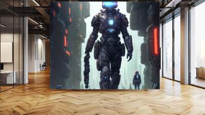 futuristic of future soldier army in armor suit at modern world, generative AI Wall mural