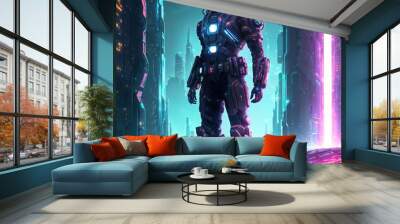 futuristic of future soldier army in armor suit at modern world, generative AI Wall mural