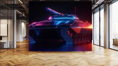 3D animation of a futuristic tank with backlight on a black background Wall mural