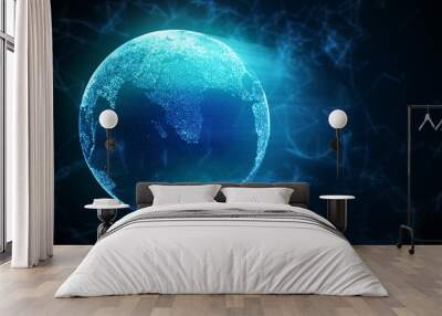 3d illustration abstract globe with particles and plexus structure. copy space Wall mural