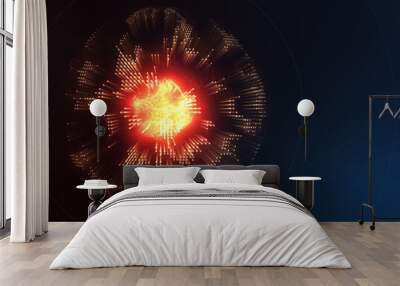 3D illustration of the energy abstract molecule inside the planet earth Wall mural