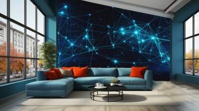 Abstract flashing connected digital data nodes and connection paths on any type of network 3d illustration Wall mural