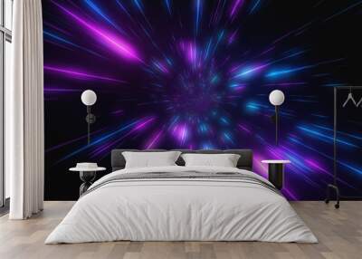 Abstract flight in retro neon hyper warp space in the tunnel 3d illustration Wall mural