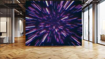 Abstract retro of warp or hyperspace motion in blue purple star trail 3d illustration Wall mural