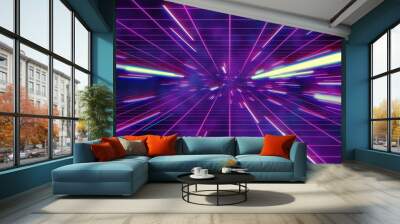 Abstract retro of warp or hyperspace motion in blue purple star trail 3d illustration Wall mural