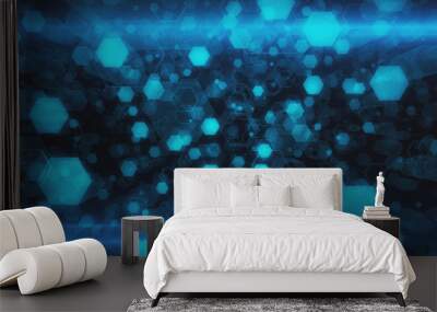 Abstract technological background of glowing hexagons. High-quality 3D illustration for financial, banking, web technologies or social background. Wall mural