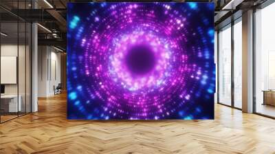 bright abstract wavy motion background. neon ultraviolet lamps. glowing points of the spiral tunnel. Wall mural