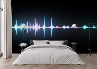 Multicolor waveform spectrum, imagination of voice record, artificial intelligence, 3d illustration Wall mural