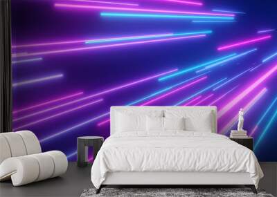 Neon pink blue light streaks. 3d illustration abstract motion background. Fluorescent ultraviolet light, laser neon lines. Wall mural