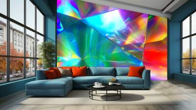 The light passes through the facets of a slowly rotating diamond and creates repetitive sparkling highlights and bright rainbow colors. Rainbow dispersion of light. 3d illustration Wall mural