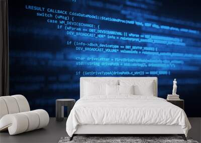 The programming code works through the computer screen terminal 3d illustration Wall mural