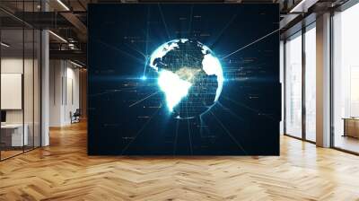 The virtual planet earth rotates in space, the business concept of technology and connections in the world 3d illustration Wall mural