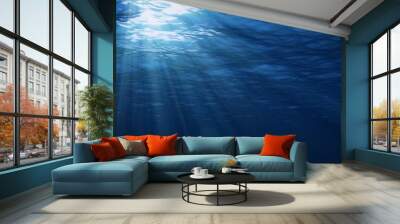 Underwater background. Blue Underwater with ripple and wave lights Wall mural