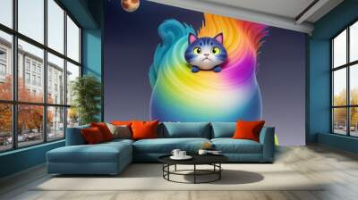 A beautiful photo of colorful cartoon cat Generative AI Wall mural