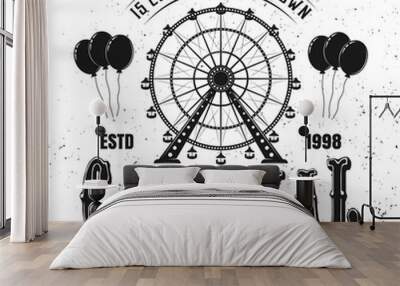 Carnival funfair and ferris wheel black emblem Wall mural