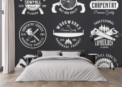 Carpentry and woodworking vector white labels Wall mural