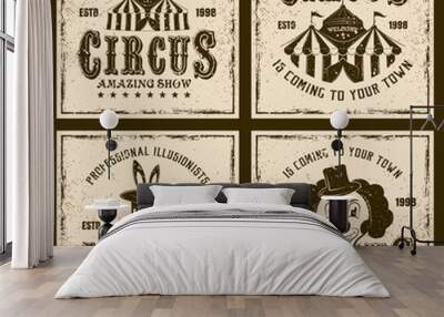 Circus show four colored vintage emblems Wall mural