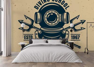 Diving protective vintage helmet and two tridents Wall mural