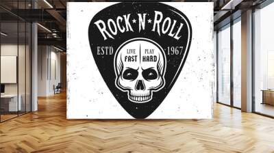 Guitar pick with skull and text rock n roll Wall mural