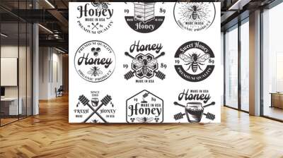 Honey and beekeeping set of black vector emblems Wall mural