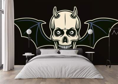 Horned skull with bat wings vector illustration Wall mural