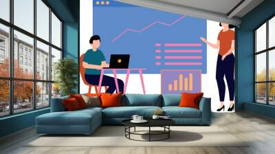 Boy and girl working on business graph. Wall mural