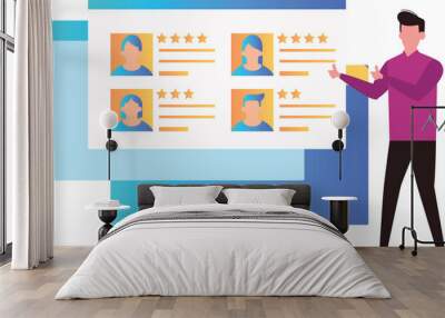 Boy showing users with star ratings. Wall mural