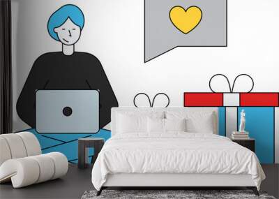 The boy is shopping online. Wall mural